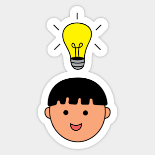 cute kid with lightbulb idea Sticker